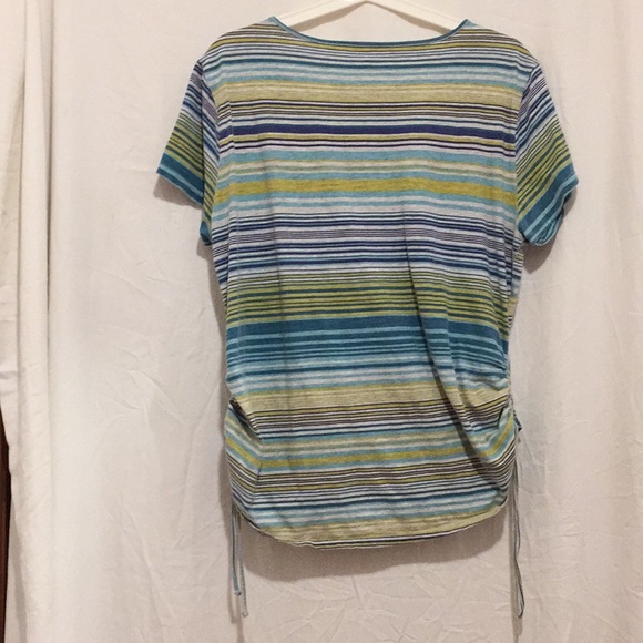 Gloria Vanderbilt Ladies Top striped blue yellow L - Picture 3 of 5